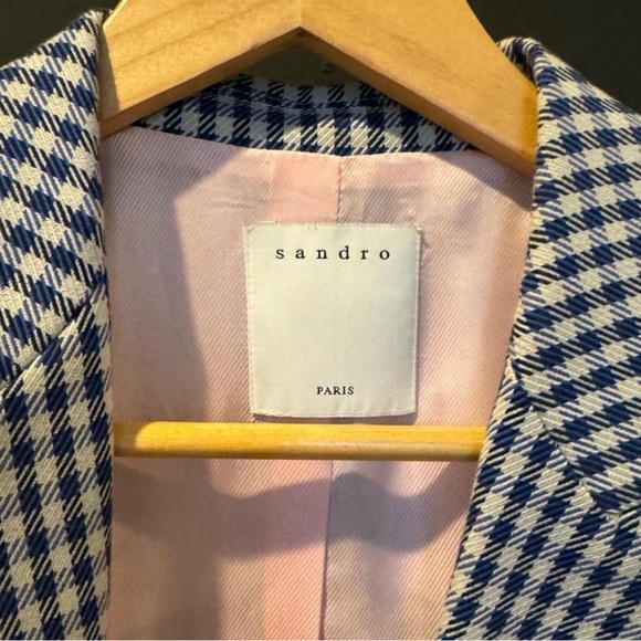 Sandro Elia Mini Houndstooth Blazer Blue - Picture 4 of 7